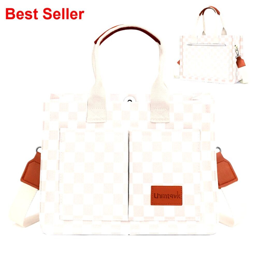 Large Canvas Tote Bag with Multiple Pockets, Adjustable Strap